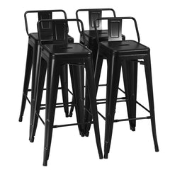Set of 4 Metal Bar Stools with Detachable Low Back, Black, 30 Inch Seat Height, Stackable