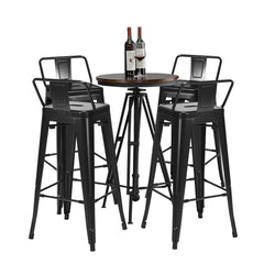 Set of 4 Metal Bar Stools with Detachable Low Back, Black, 30 Inch Seat Height, Stackable