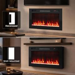 30 Inch Smart WiFi Electric Fireplace with Recessed and Wall Mounted