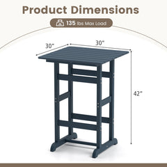 30 Inch Square Bar Table Dining Table with Slatted Tabletop for Poolside-Navy
