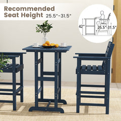 30 Inch Square Bar Table Dining Table with Slatted Tabletop for Poolside-Navy