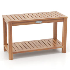 30 Inch Teak Wood Shower Bench Inside Shower Stool with Storage Shelf