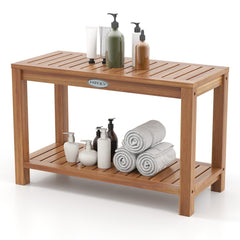 30 Inch Teak Wood Shower Bench Inside Shower Stool with Storage Shelf
