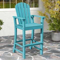30 Inches Counter Height Outdoor HDPE Bar Stool with Armrests and Footrest-Turquoise