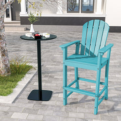 30 Inches Counter Height Outdoor HDPE Bar Stool with Armrests and Footrest-Turquoise