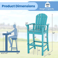 30 Inches Counter Height Outdoor HDPE Bar Stool with Armrests and Footrest-Turquoise