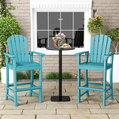 30 Inches Counter Height Outdoor HDPE Bar Stool with Armrests and Footrest-Turquoise