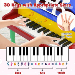 30-Key Wood Toy Kids Grand Piano with Bench and Music Rack-Multicolor