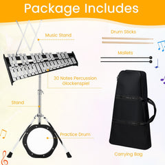 30 Notes Percussion with Practice Pad Mallets Sticks Stand