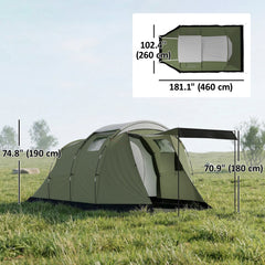 Camping Tent Waterproof Camping Tent with Two Room for 3-4 Person Waterproof, Green