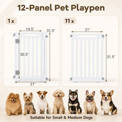 31.5 inches Height Indoor Outdoor Dog Playpen with 12 Panels-White