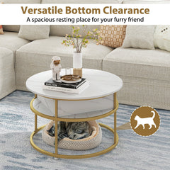 31.5 Inch Round Lift Top Coffee Table with Hidden Compartment and Side Shelves-White
