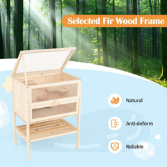 31.5 Inches Freestanding Hamster Cage Wooden Hamster Habitat Playpen-Natural