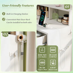 31.5 Inches Vanity Desk with 3 Lighting Modes and Storage Shelves-White