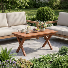 31.5 inches Outdoor Teak Wood Coffee Table with Slatted Tabletop for Patio