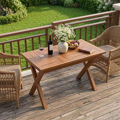 31.5 inches Outdoor Teak Wood Coffee Table with Slatted Tabletop for Patio