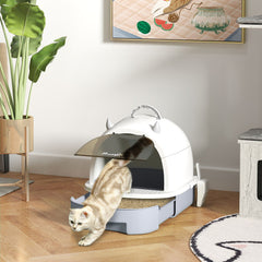 Cat Litter Box with Lid, Front Door Flap, Scoop, Handle, Easy Clean, for Small and Medium Cats, Green