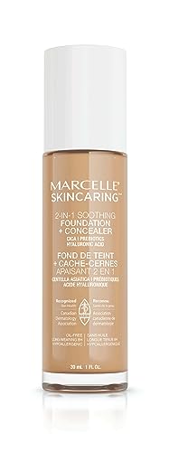 Marcelle Skincaring 2-In-1 Soothing Foundation + Concealer, Buff Beige, With Hyaluronic Acid, Medium Coverage, Matte Finish, Oil-Free, Cruelty-Free, Fragrance-Free, Hypoallergenic, 30 mL
