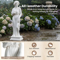 31.5 Inch Outdoor Greek Goddess Statue with Antique Finish and Column Base-White