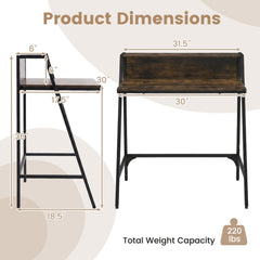 31.5 inches Industrial Desk with Raised Shelf Metal Frame-Rustic Brown