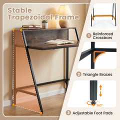 31.5 inches Industrial Desk with Raised Shelf Metal Frame-Rustic Brown