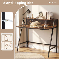 31.5 inches Industrial Desk with Raised Shelf Metal Frame-Rustic Brown