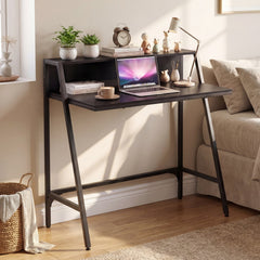 31.5 inches Industrial Desk with Raised Shelf Metal Frame-Black
