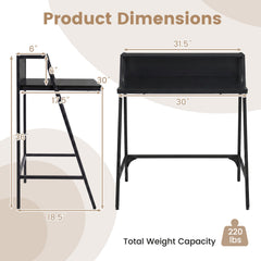 31.5 inches Industrial Desk with Raised Shelf Metal Frame-Black