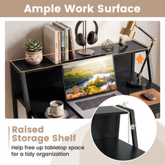 31.5 inches Industrial Desk with Raised Shelf Metal Frame-Black