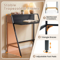 31.5 inches Industrial Desk with Raised Shelf Metal Frame-Black