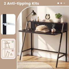 31.5 inches Industrial Desk with Raised Shelf Metal Frame-Black