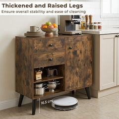 31 inches Sideboard Cabinet with 2 Open Compartments and 2 Drawers-Rustic Brown