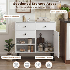 31 inches Sideboard Cabinet with 2 Open Compartments and 2 Drawers-White
