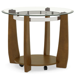 32 inches 2-Tier Glass Round Coffee Table with Storage Shelf-Walnut