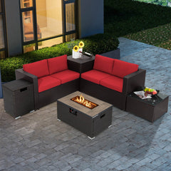 32 Inch x 20 Inch Propane Rattan Fire Pit Table Set with Side Table Tank and Cover-Brown