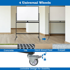 32 x 47 Inch Portable Rolling White Board-Black