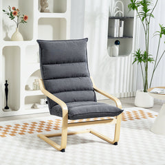 Birch Wood Fabric Modern Armchair, Accent Chair with Curved Leg and Arm for Living Room, Cream White