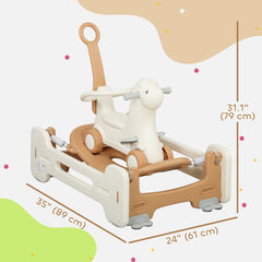 5 in 1 Rocking Horse for Toddlers 1-6 Years with Balance Board, Push Handle, 4 Smooth Wheels, Brown