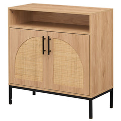 32 inches Sideboard Buffet Cabinet with 2 Natural Rattan Decorated Doors and Adjustable Shelf-Natural