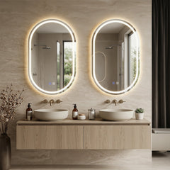 32x20 inches Oval LED Bathroom Mirror with Front & Backlight 3 Colors Stepless Dimming-Silver