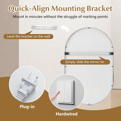 32x20 inches Oval LED Bathroom Mirror with Front & Backlight 3 Colors Stepless Dimming-Silver