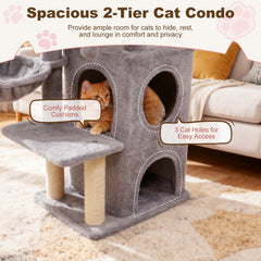 33.5 Inch Light Gray Cat Tower with 2 Tier Condo, Hanging Basket and Padded Perch