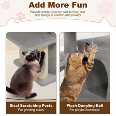 33.5 Inch Light Gray Cat Tower with 2 Tier Condo, Hanging Basket and Padded Perch