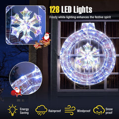 33 Inch Lighted Snowflake Wreath with Hanging Ring and Support Bracket