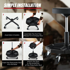 330 LBS Capacity Pneumatic Rolling Mechanic Stool with Padded Seat-Black