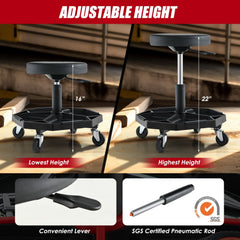 330 LBS Capacity Pneumatic Rolling Mechanic Stool with Padded Seat-Black