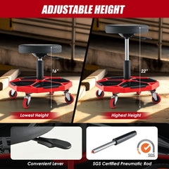 330 LBS Capacity Pneumatic Rolling Mechanic Stool with Padded Seat-Red