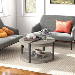 34.5 inches Rubber Wood 2-Tier Round Center Table with Spacious Tabletop and Storage Shelf-Gray
