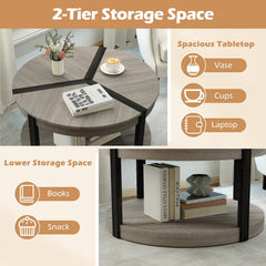 34.5 inches Rubber Wood 2-Tier Round Center Table with Spacious Tabletop and Storage Shelf-Gray