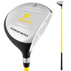 34 Inch 165CC Junior #3 Fairway Wood Golf Club with Fiberglass Shaft for Kids Ages 8-10-Yellow